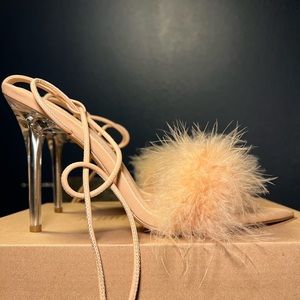 Feather Lace up pointed heels